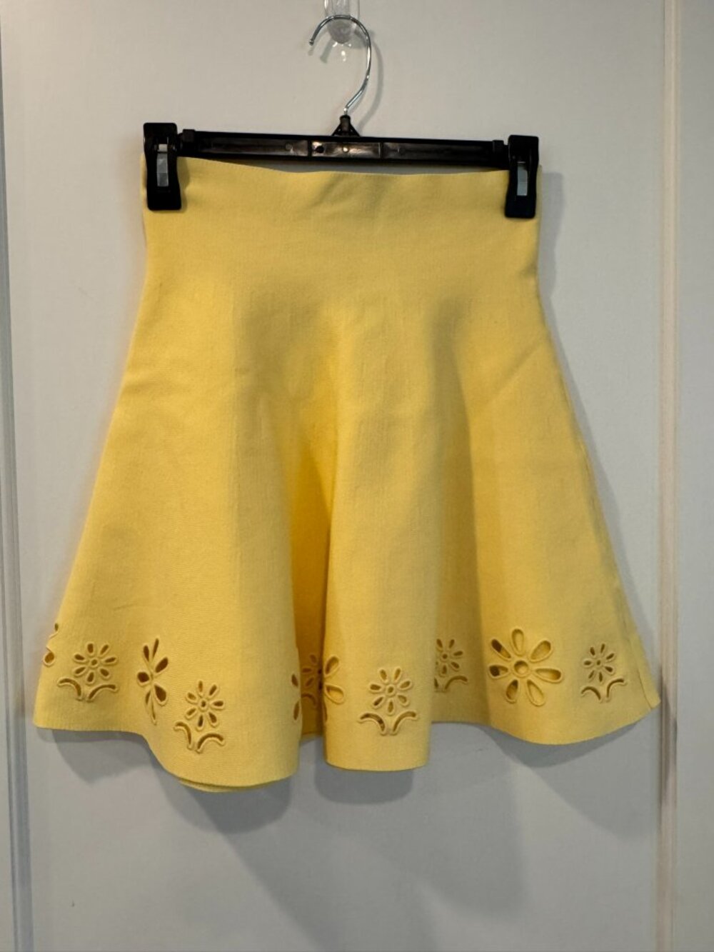 Bright Yellow Zara Skirt with Laser Cut Out Flowers, NWT - Women's Size Small